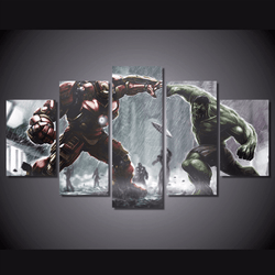 5 Panel Hulk vs Hulkbuster Marvel Comics Framed Wall Canvas Art | Octo Treasures