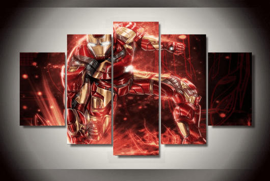 5 Piece Multi Panel Modern Home Decor Framed Iron Man Marvel Comic Super Hero Wall Canvas Art | Octo Treasures