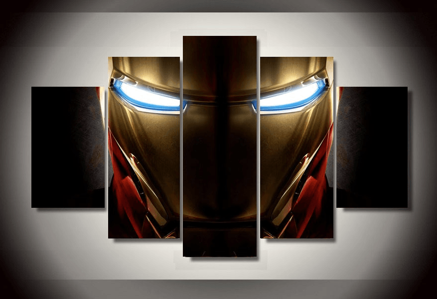 5 Piece Multi Panel Modern Home Decor Framed Iron Man Helmet Marvel Comic Wall Canvas Art | Octo Treasures