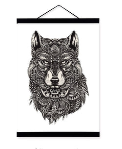 Modern Black White Abstract Wolf Framed Canvas | Octo Treasures