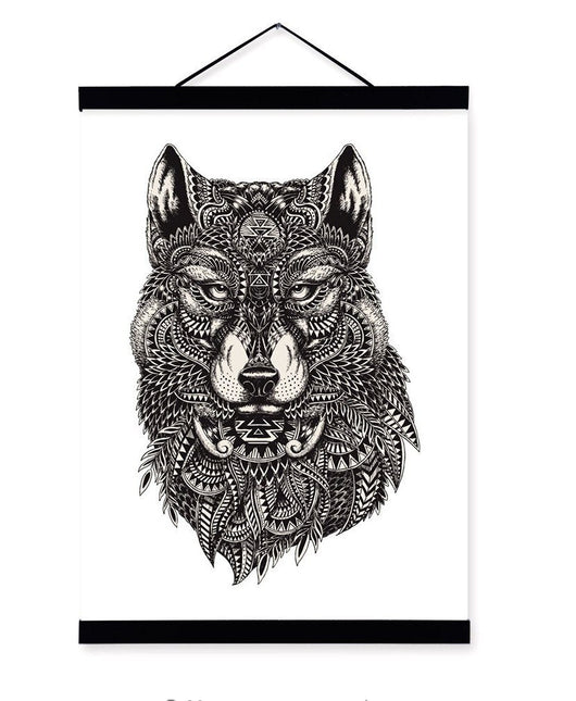 Modern Black White Abstract Wolf Framed Canvas | Octo Treasures