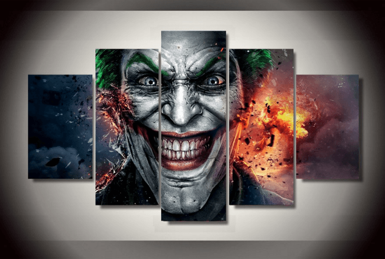 5 Piece Multi Panel Modern Home Decor Framed Joker DC Comic Super Villain Wall Canvas Art | Octo Treasures