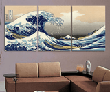 Great Wave Off Kanagawa Japan 3 Panel Wall Canvas Art | Octo Treasures