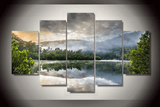 5 Pieces Multi Panel Modern Home Decor Framed Morning Fog Lake Scenery Wall Canvas Art | Octo Treasures