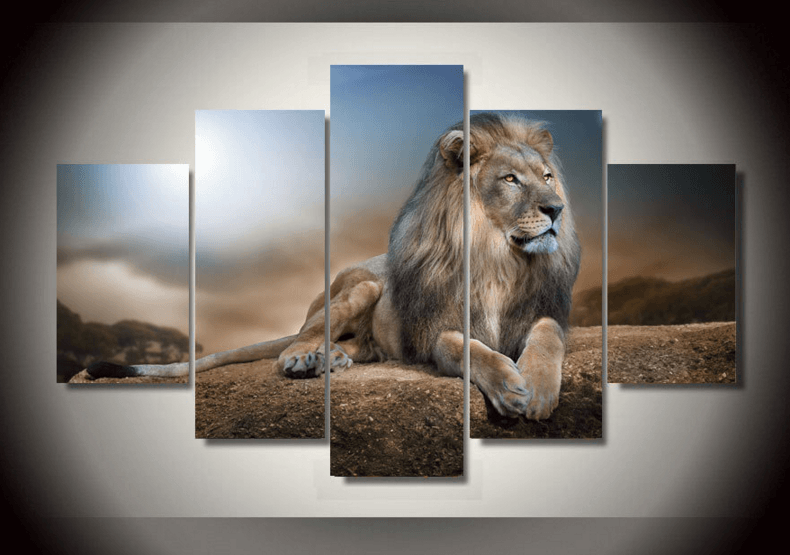 5 Pieces Multi Panel Modern Home Decor Framed Lion Pride Animal Wall Canvas Art | Octo Treasures