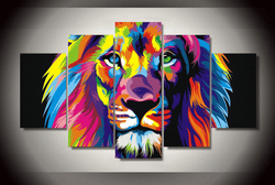 5 Panel Colorful Lion Framed Animal Wall Canvas Art | Octo Treasures