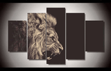 5 Pieces Multi Panel Modern Home Decor Framed Roaring Lion Wall Canvas Art | Octo Treasures