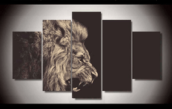 5 Pieces Multi Panel Modern Home Decor Framed Roaring Lion Wall Canvas Art | Octo Treasures