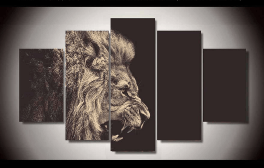 5 Pieces Multi Panel Modern Home Decor Framed Roaring Lion Wall Canvas Art | Octo Treasures