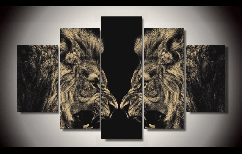 5 Pieces Multi Panel Modern Home Decor Framed Lion Beast Mode Wall Canvas Art | Octo Treasures