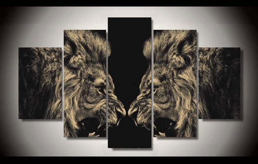 5 Pieces Multi Panel Modern Home Decor Framed Lion Beast Mode Wall Canvas Art | Octo Treasures