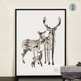 Silhouette of Deer Family with Pine Forest Canvas Art Print Painting Poster, Wall Picture for Home Decoration | Octo Treasures