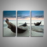 3 Panel Boat Beach Landscape Frameless Wall Canvas | Octo Treasures