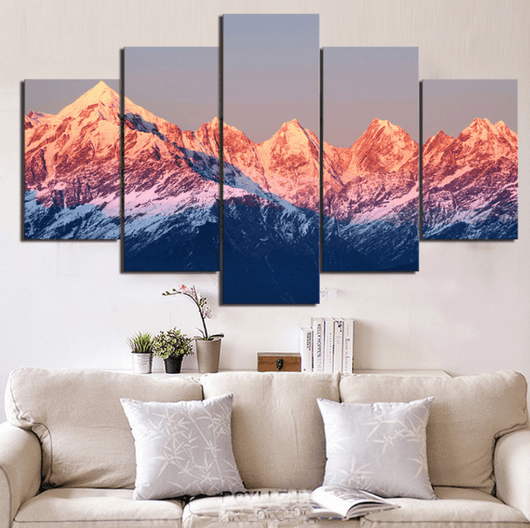 5 Panel Framed Sunset Mountain Landscape Wall Canvas Art | Octo Treasures