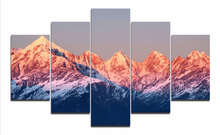 5 Panel Framed Sunset Mountain Landscape Wall Canvas Art | Octo Treasures