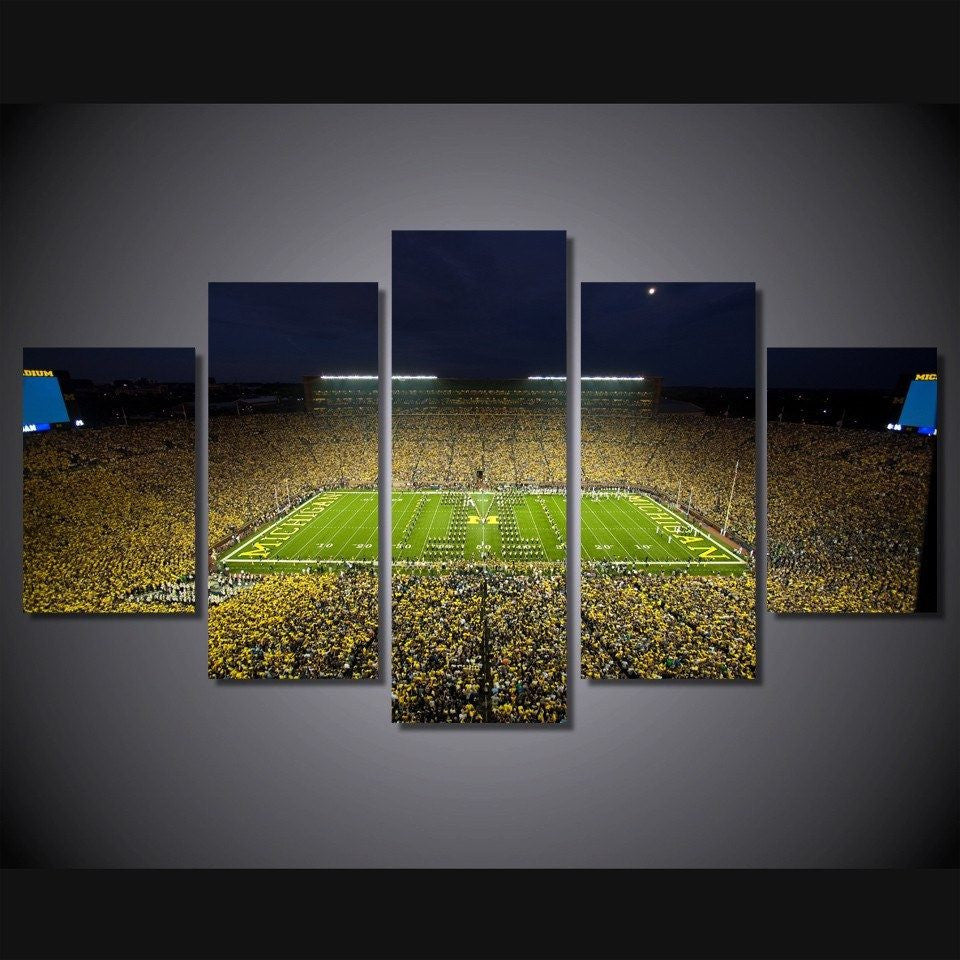 5 Pieces Multi Panel Modern Home Decor Framed Michigan Stadium Wall Canvas Art | Octo Treasures