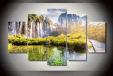 5 Panel Natural Spring Waterfall Framed Wall Canvas Art | Octo Treasures