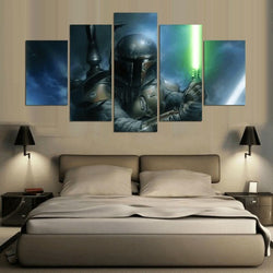 5 Panel Boba Fett Star Wars Framed Wall Canvas Art | Octo Treasures