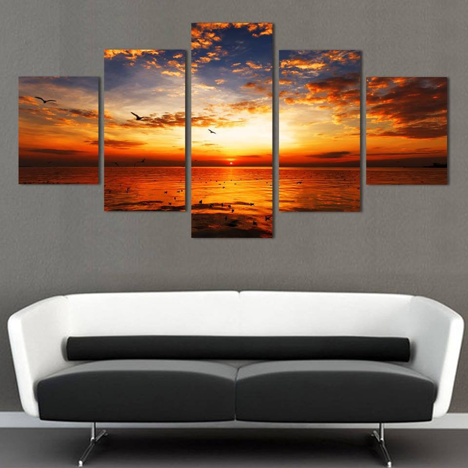 5 Panels Framed Sunset Seaview Wall Art | Octo Treasures
