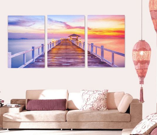 3 Panel Ocean Bridge View Nature Scenery Framed Wall Canvas | Octo Treasures