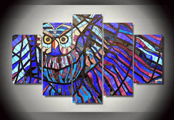 5 Panel Abstract Colorful Owl Framed Wall Canvas | Octo Treasures