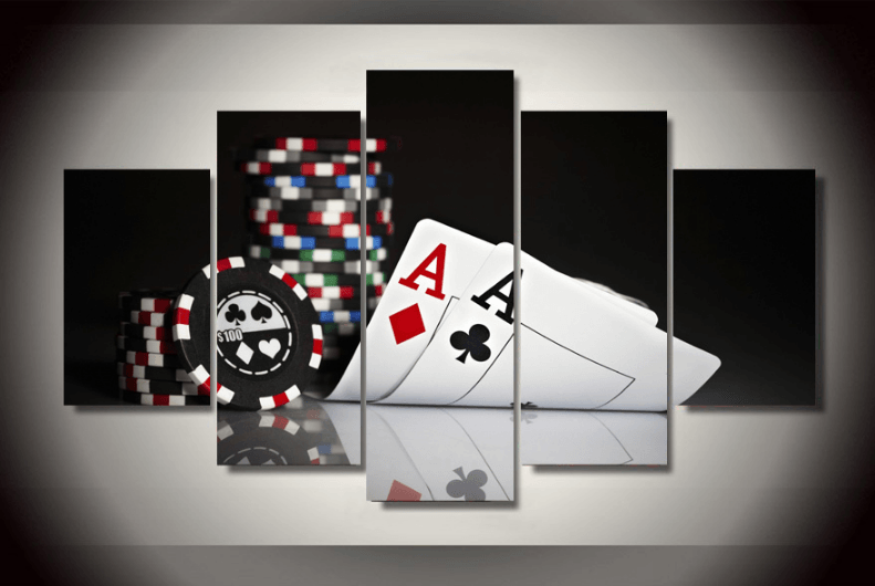 5 Pieces Multi Panel Modern Home Decor Framed Poker Tournament Wall Canvas Art | Octo Treasures