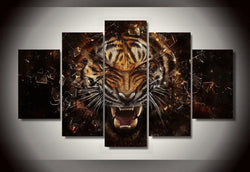 5 Panel Wild Tiger Animal Framed Wall Canvas Art | Octo Treasures