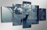5 Panel Winter Rain Deer Framed Wall Canvas Art | Octo Treasures