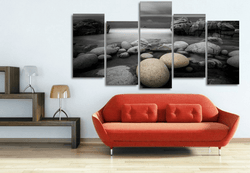 5 Panel Beach Pebbles Rock Landscape Framed Wall Canvas | Octo Treasures