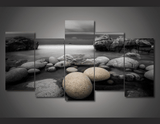 5 Panel Beach Pebbles Rock Landscape Framed Wall Canvas | Octo Treasures