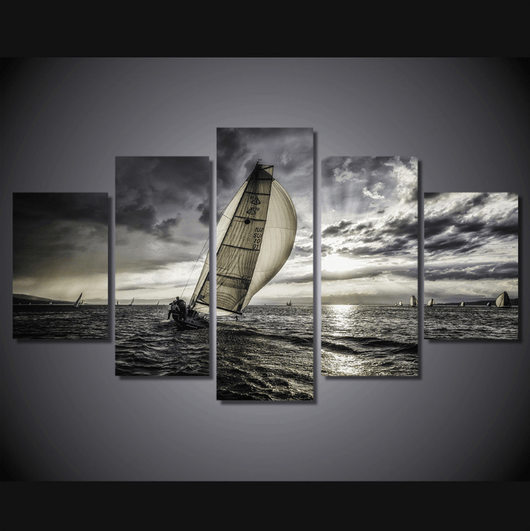 5 Pieces Multi Panel Modern Home Decor Framed Sunset Sailboat Seascape Wall Canvas Art | Octo Treasures