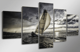 5 Pieces Multi Panel Modern Home Decor Framed Sunset Sailboat Seascape Wall Canvas Art | Octo Treasures