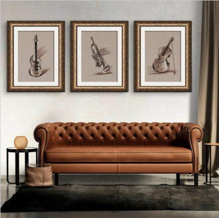 3 Panel Musical Instruments Framed Wall Canvas Art | Octo Treasures