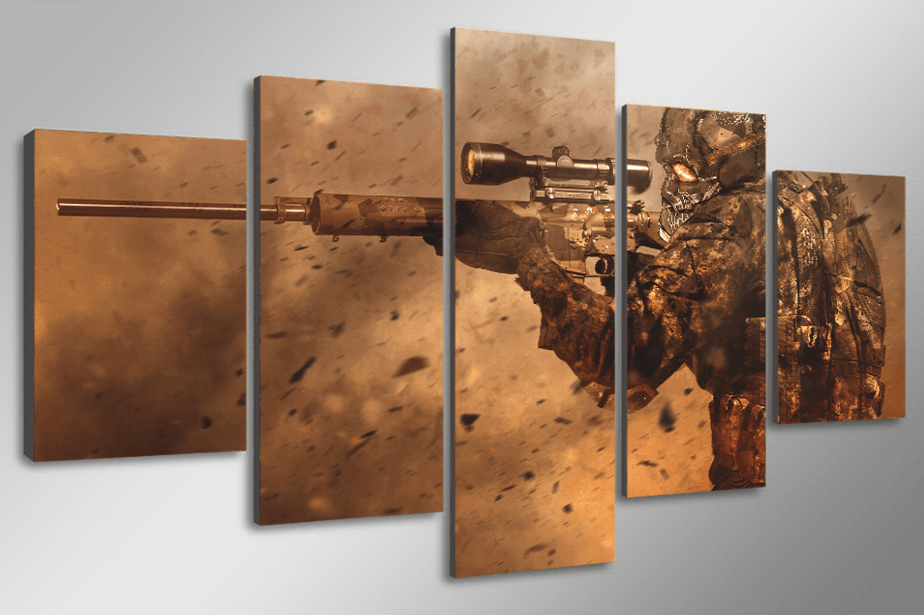 5 Panel Modern Combat Sniper Shooting Framed Wall Canvas Art | Octo Treasures