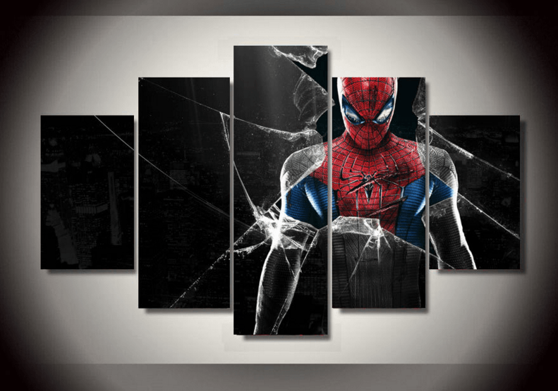 5 Piece Multi Panel Modern Home Decor Framed Marvel Super Hero Spider Man Wall Canvas Art | Octo Treasures