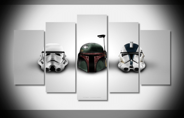 5 Piece Multi Panel Modern Home Decor Framed Star Wars Helmet Head Gears Wall Canvas Art | Octo Treasures