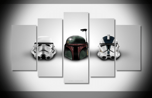 5 Piece Multi Panel Modern Home Decor Framed Star Wars Helmet Head Gears Wall Canvas Art | Octo Treasures