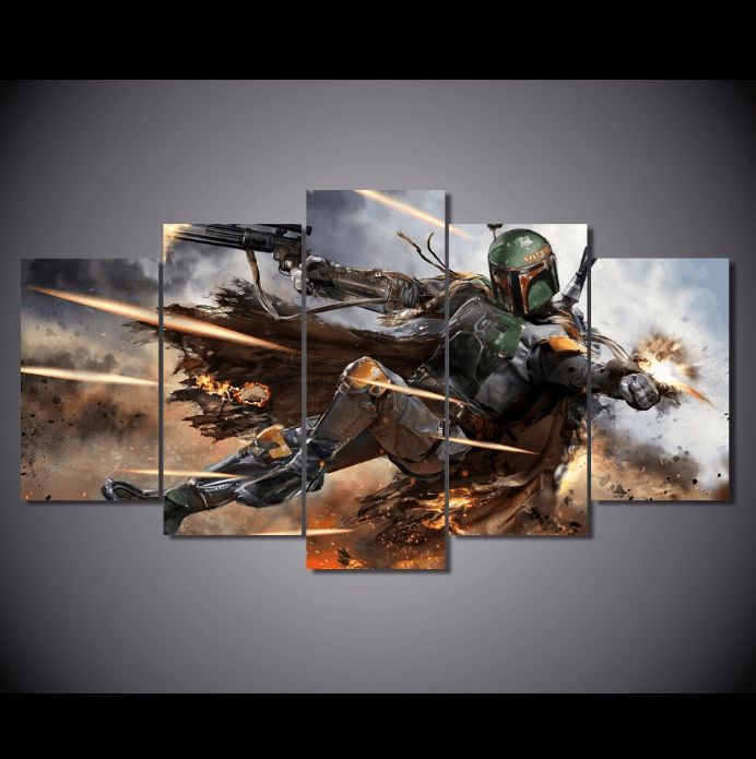 5 Panel Star Wars Boba Fett Framed Wall Canvas Art | Octo Treasures