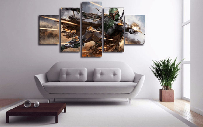 5 Panel Star Wars Boba Fett Framed Wall Canvas Art | Octo Treasures
