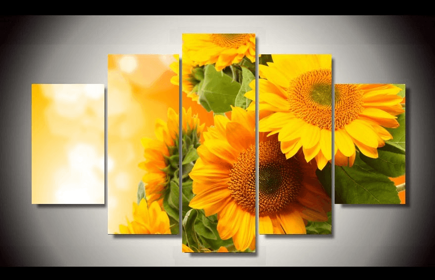 5 Pieces Multi Panel Modern Home Decor Framed Sunflowers Nature Wall Canvas Art | Octo Treasures