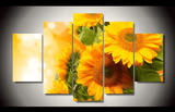5 Pieces Multi Panel Modern Home Decor Framed Sunflowers Nature Wall Canvas Art | Octo Treasures