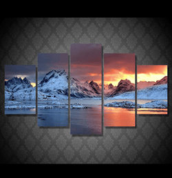 5 Panel Iceland Sunset Landscape Framed Wall Canvas Art | Octo Treasures