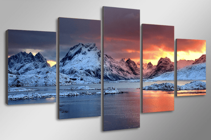 5 Panel Iceland Sunset Landscape Framed Wall Canvas Art | Octo Treasures