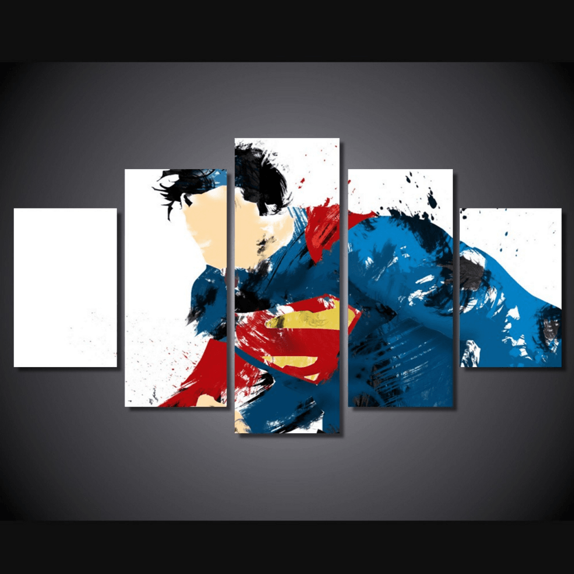 Superman DC Comics Superhero 5 Panel Framed Wall Canvas Art | Octo Treasures