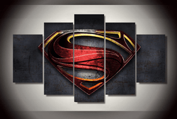 5 Piece Multi Panel Modern Home Decor Framed Man Of Steel Superman Symbol Wall Canvas Art | Octo Treasures