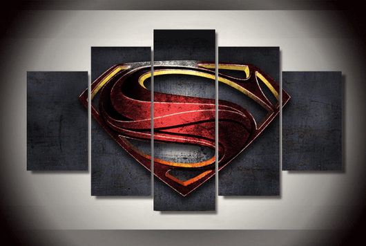 5 Piece Multi Panel Modern Home Decor Framed Man Of Steel Superman Symbol Wall Canvas Art | Octo Treasures