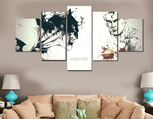 5 Piece Multi Panel Modern Home Decor Framed Superman Vs Batman DC Comic Super Hero Wall Canvas Art | Octo Treasures