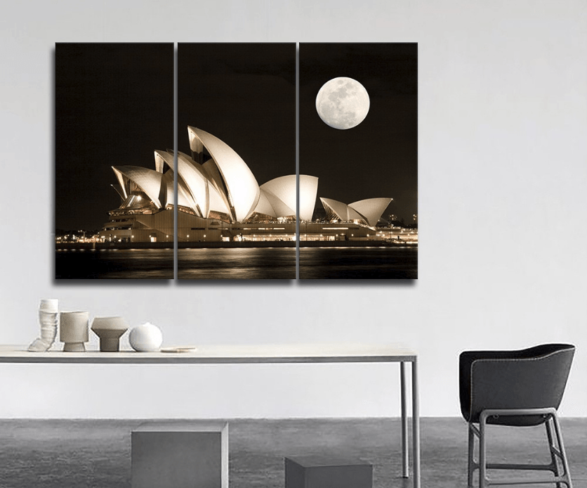 3 Panel Sydney Opera House Framed Wall Canvas | Octo Treasures