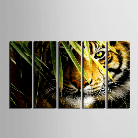 5 Panel Jungle Tiger Framed Modern Wall Canvas Art | Octo Treasures