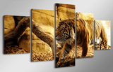 5 Panel Wild Tiger Framed Animal Wall Canvas Art | Octo Treasures